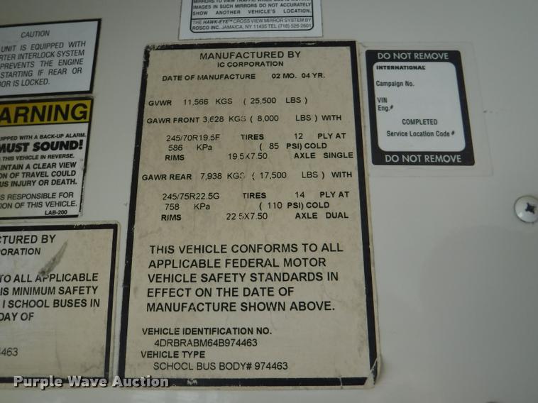 image for item DB3902 2004 International CE200 school bus