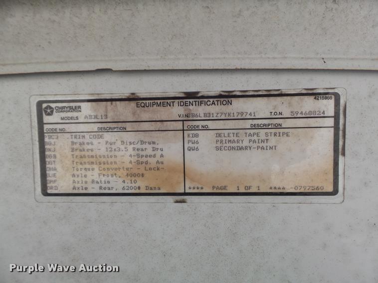 image for item K7677 2000 Dodge Ram Van 3500 handicap accessible van