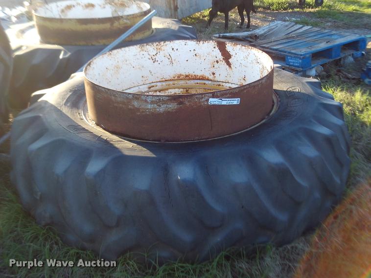 image for item DJ9787 (2) Goodyear 20.8-38 clamp-on dual tires and wheels