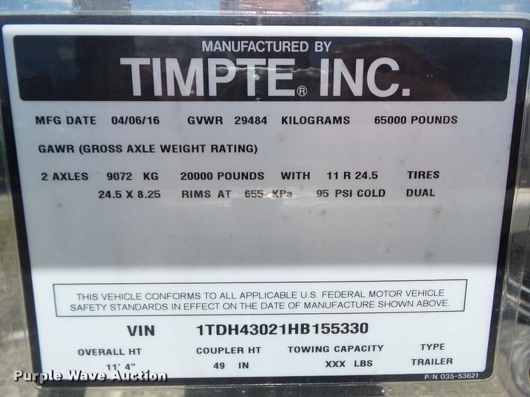 image for item CB9958 2017 Timpte Super Hopper double hopper grain trailer