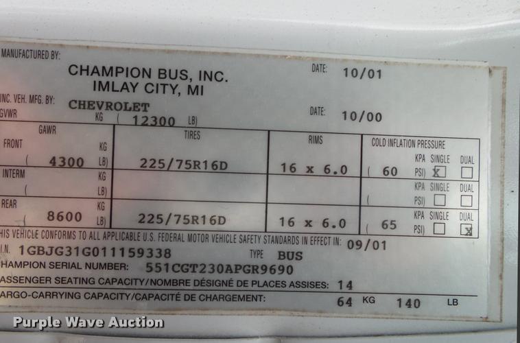 image for item DA2657 2002 Chevrolet Express 3500 Cargo shuttle bus