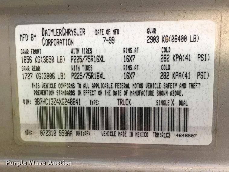 image for item DA5533 1999 Dodge Ram 1500 Quad Cab pickup truck