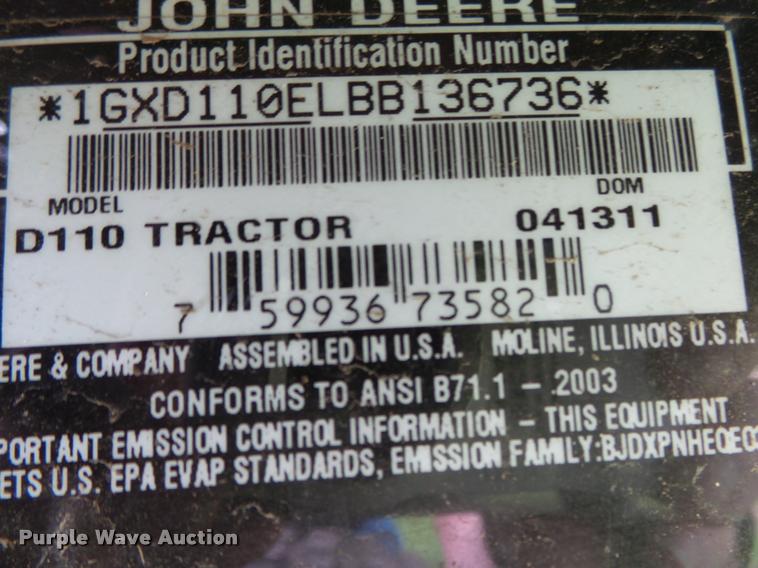 image for item DA9090 John Deere D110 lawn mower