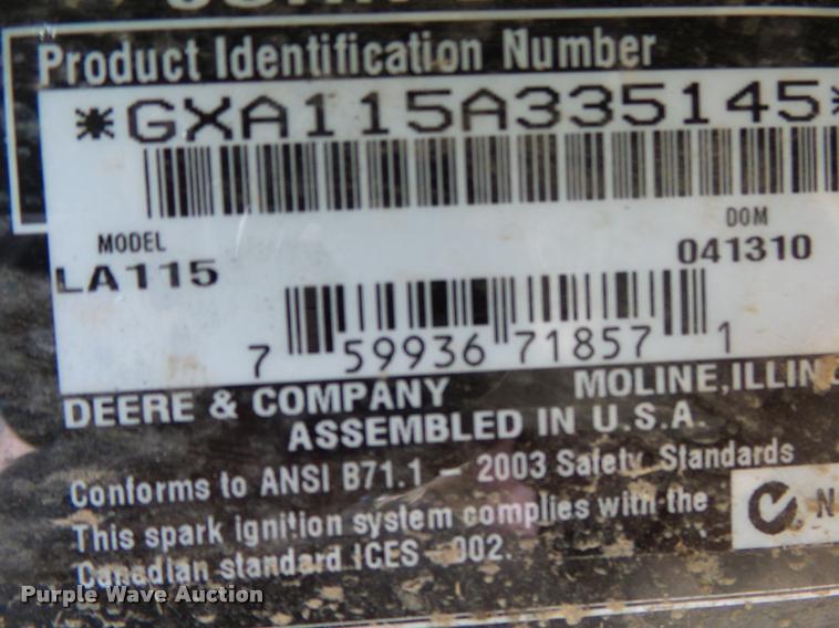 image for item DA9103 John Deere LA115 lawn mower