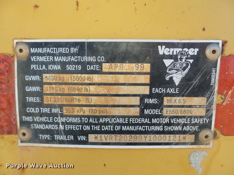 image for item DB4693 2000 Vermeer E550/E800 equipment trailer