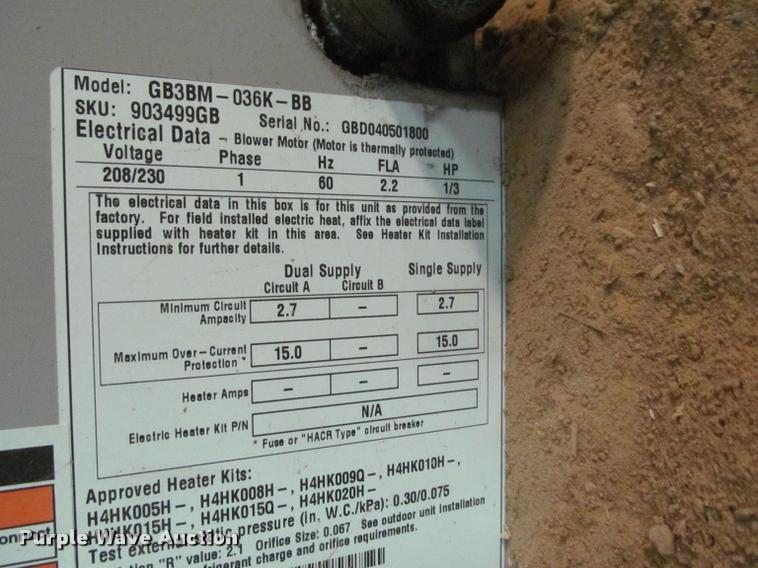 image for item DT9151 Nordyne Air Handler 6B3BM-036K-BB heat unit