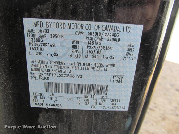 image for item K4925 2003 Ford F150 XL pickup truck