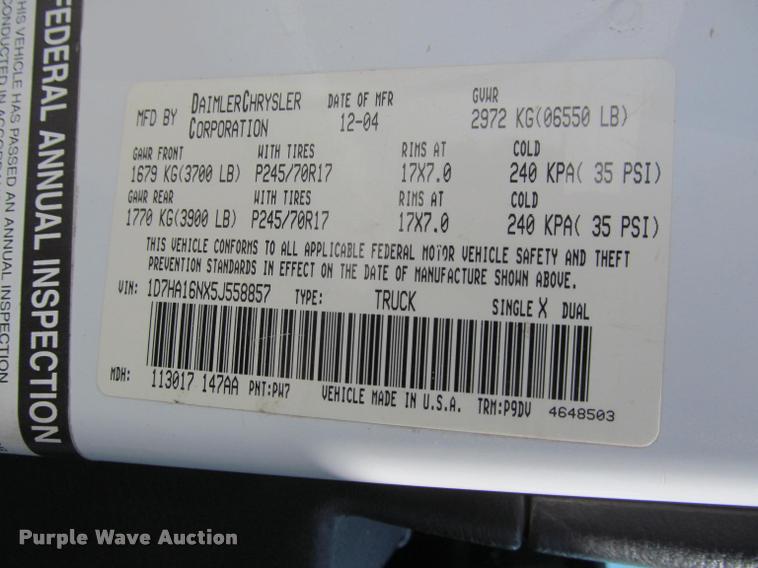 image for item K4926 2005 Dodge Ram 1500 pickup truck