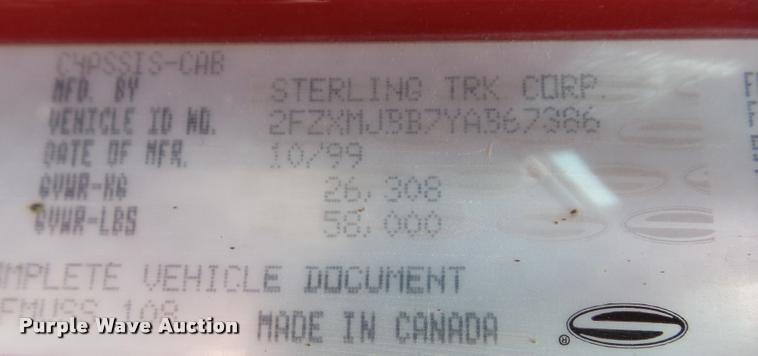 image for item CB9950 2000 Sterling L8513 dump truck