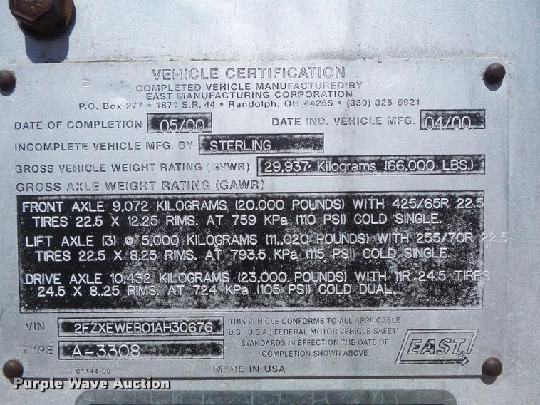 image for item DB1519 2001 Sterling L9500 dump truck