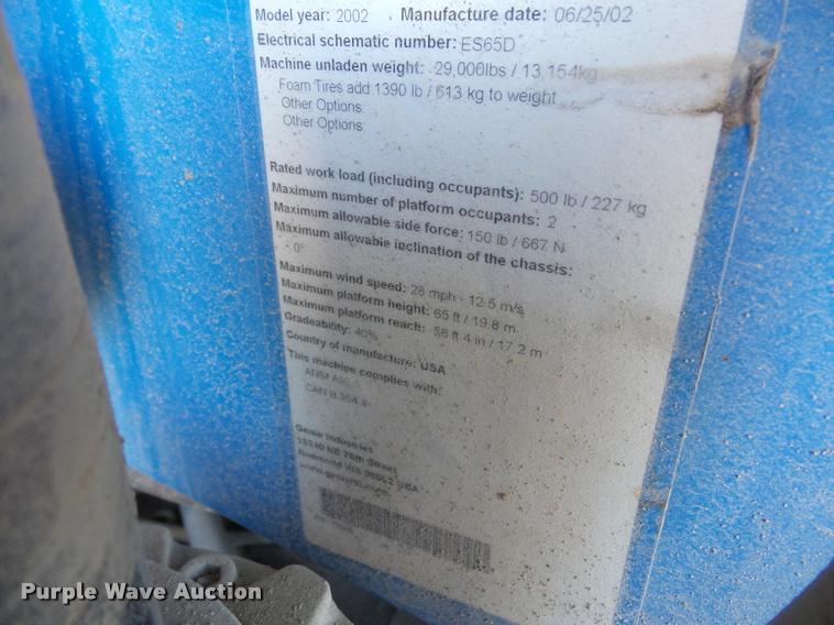 image for item L4702 2002 Genie S-65 boom lift