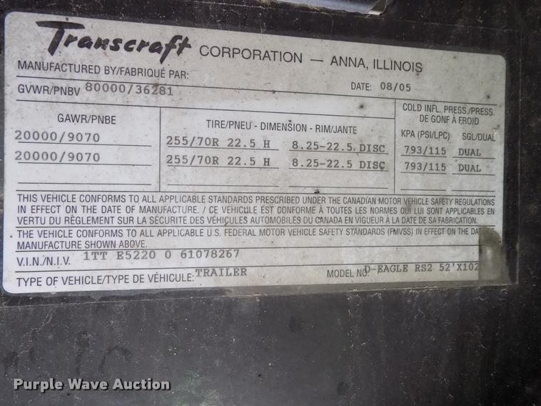 image for item DA6078 2006 Transcraft Eagle RS2 drop deck trailer