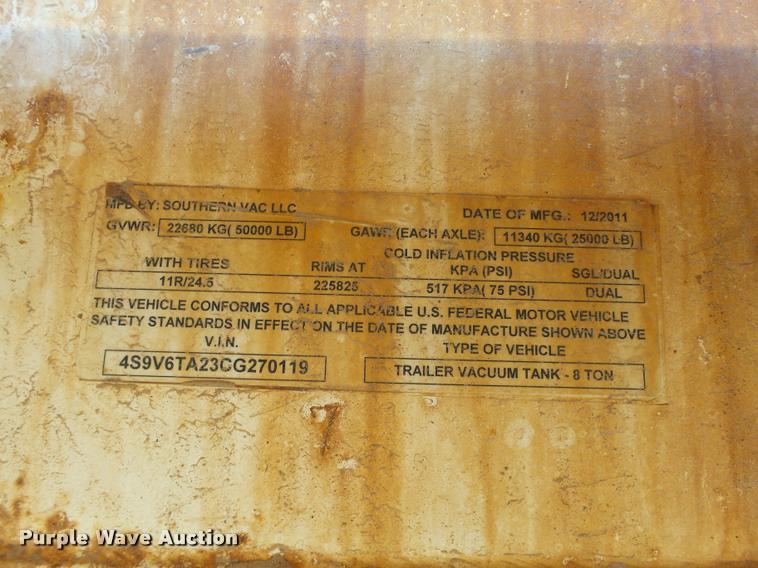 image for item DB4690 2012 Southern Vac vacuum tank trailer