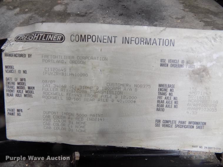 image for item DC7229 1990 Freightliner FLC11264T truck cab and chassis