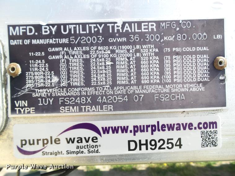 image for item DH9254 2004 Utility Trailers flatbed trailer