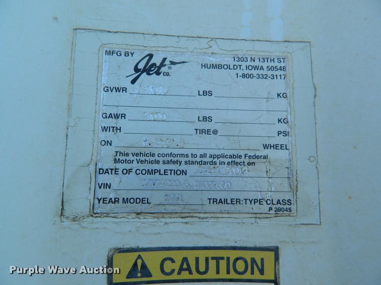 image for item K2573 2001 Jetco double hopper grain trailer