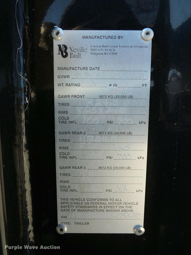 image for item L4521 2010 Neville Built double hopper grain trailer