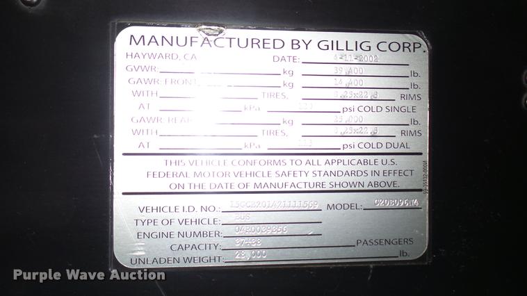 image for item DA7756 2002 Gillig G20B096N4 transit bus