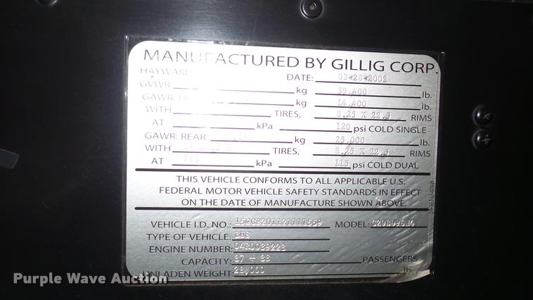 image for item DA7757 2002 Gillig G20B096N4 transit bus