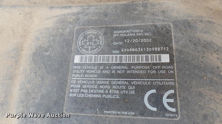 image for item DQ9214 2003 Polaris 1500 utility vehicle