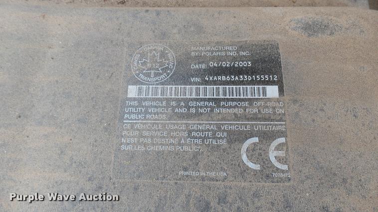 image for item DQ9216 2003 Polaris 1500 utility vehicle