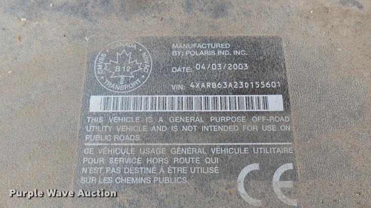 image for item DQ9217 2003 Polaris 1500 utility vehicle