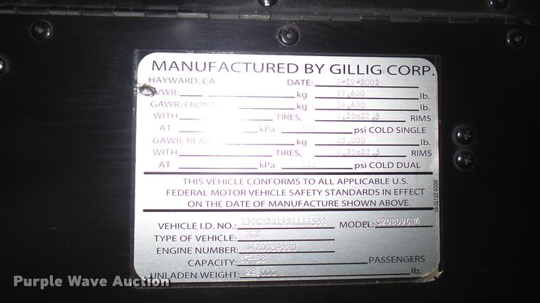 image for item L2401 2002 Gillig C20B096N4 transit bus