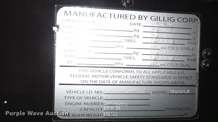 image for item L2402 2002 Gillig C20B096N4 transit bus