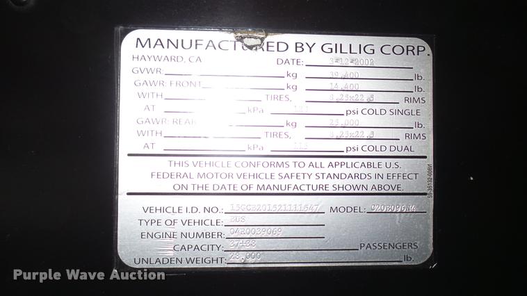 image for item L2404 2002 Gillig C20B096N4 transit bus