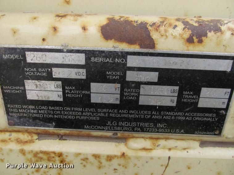 image for item K3829 2002 JLG 260MRT scissor lift