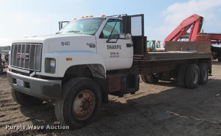 image for item K3988 1995 GMC TopKick TC7H064 flatbed truck with crane