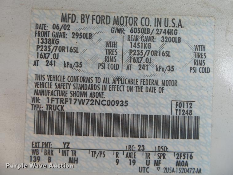 image for item DA2674 2002 Ford F150 XL pickup truck