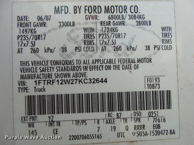 image for item DA2675 2007 Ford F150 XL SuperCab pickup truck