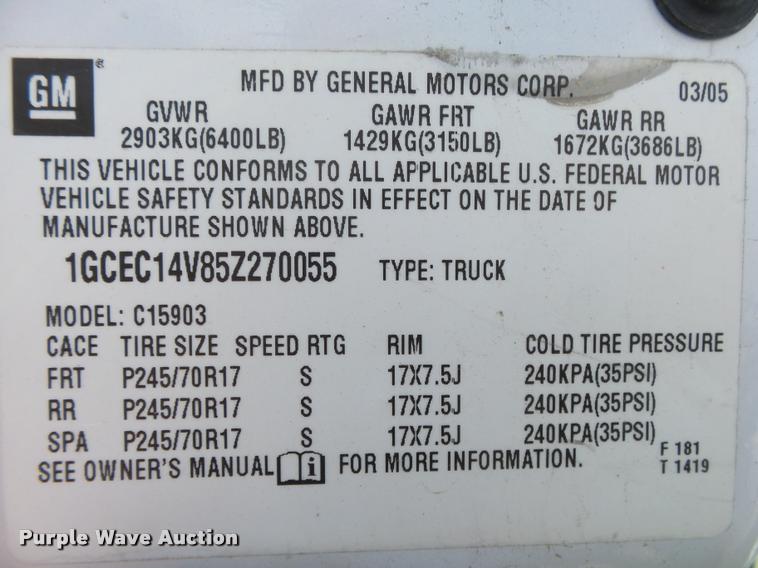 image for item DA2677 2005 Chevrolet Silverado 1500 pickup truck