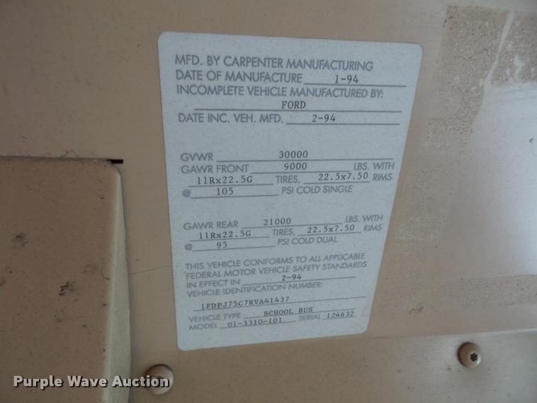 image for item DA8142 1994 Ford B700 school bus