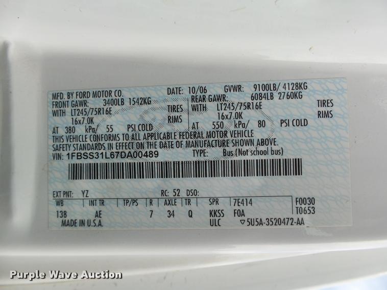 image for item DB0186 2007 Ford Econoline E350 Super Duty XL van