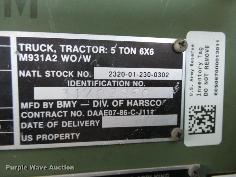 image for item DB4694 1991 BMY Harsco M931A2 semi truck