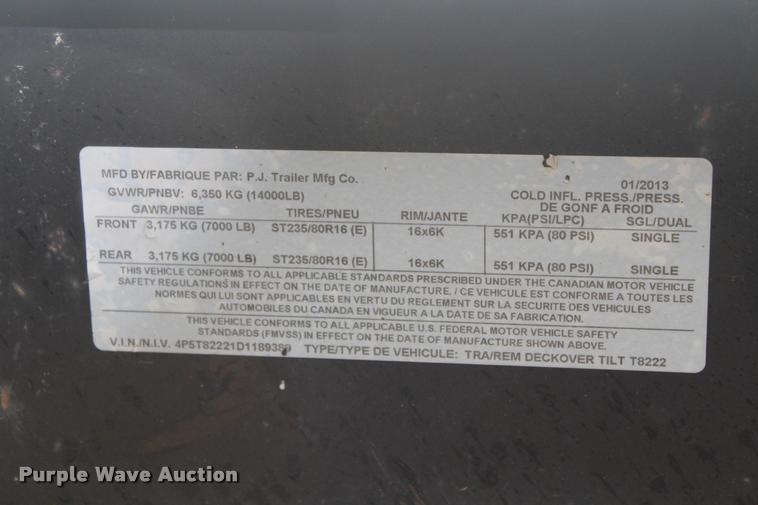 image for item DB7996 2013 PJ tilt deck equipment trailer