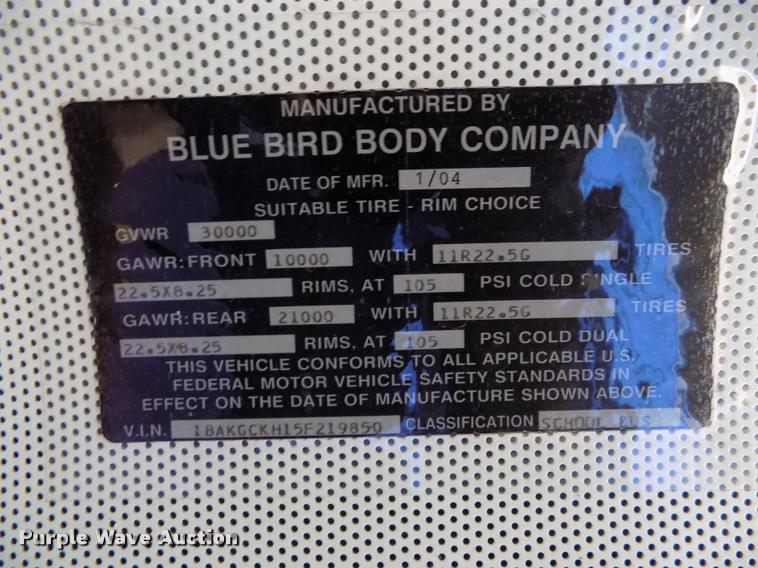 image for item DC7227 2005 Blue Bird Vision school bus