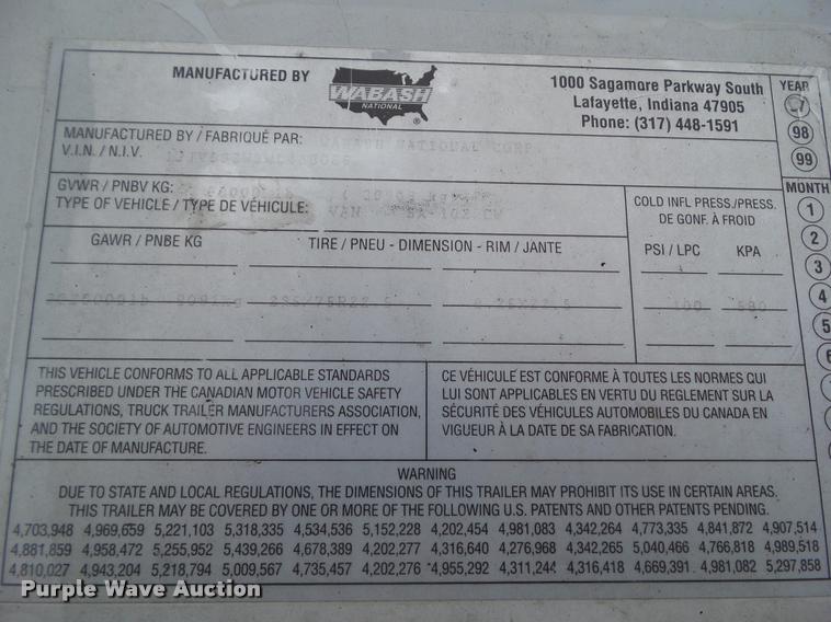 image for item DH9282 1998 Fruehauf dry van trailer