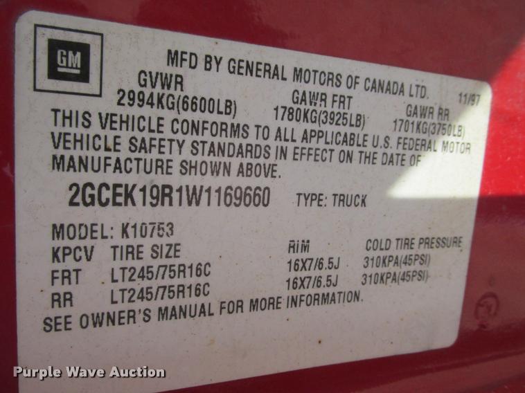 image for item K6128 1998 Chevrolet 1500 Ext. Cab pickup truck