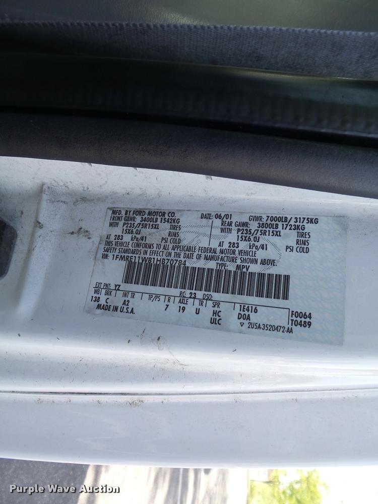 image for item K7668 2001 Ford Econoline E150 XL van