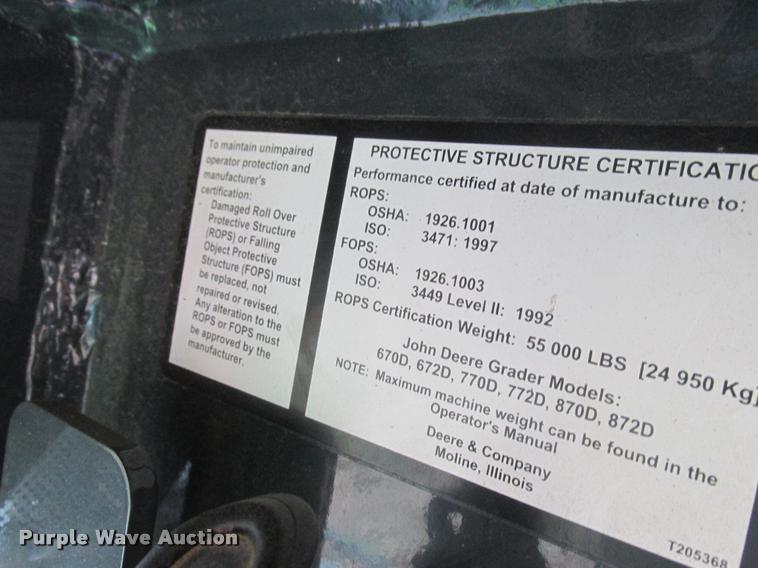 image for item DA3420 2006 John Deere 770D motor grader