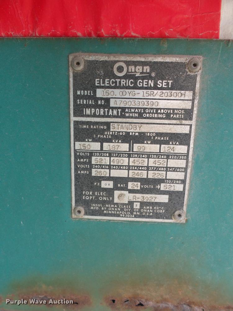 image for item DA4927 Onan 150.0DYG-15R/20300H generator