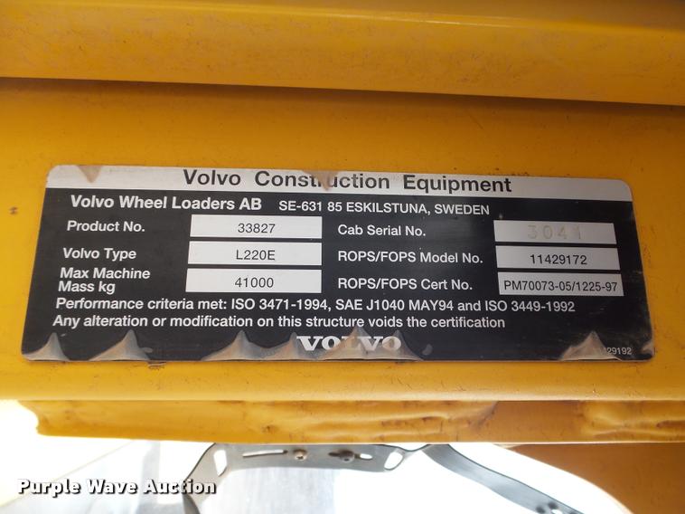 image for item DB0225 2006 Volvo L220E wheel loader