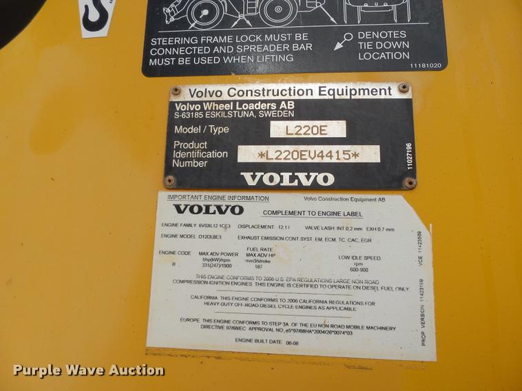 image for item DB0225 2006 Volvo L220E wheel loader