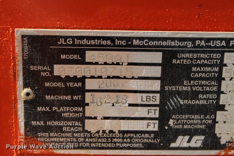 image for item L3125 2007 JLG 450AJ Series II boom lift