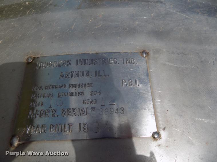 image for item DA6104 1984 Progress Industries stainless steel tank
