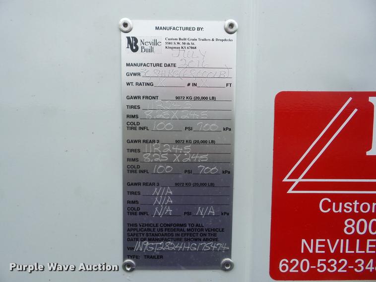 image for item J8632 2017 Neville double hopper grain trailer