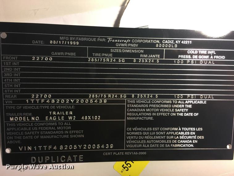 image for item DB2276 2000 Transcraft Eagle flatbed trailer